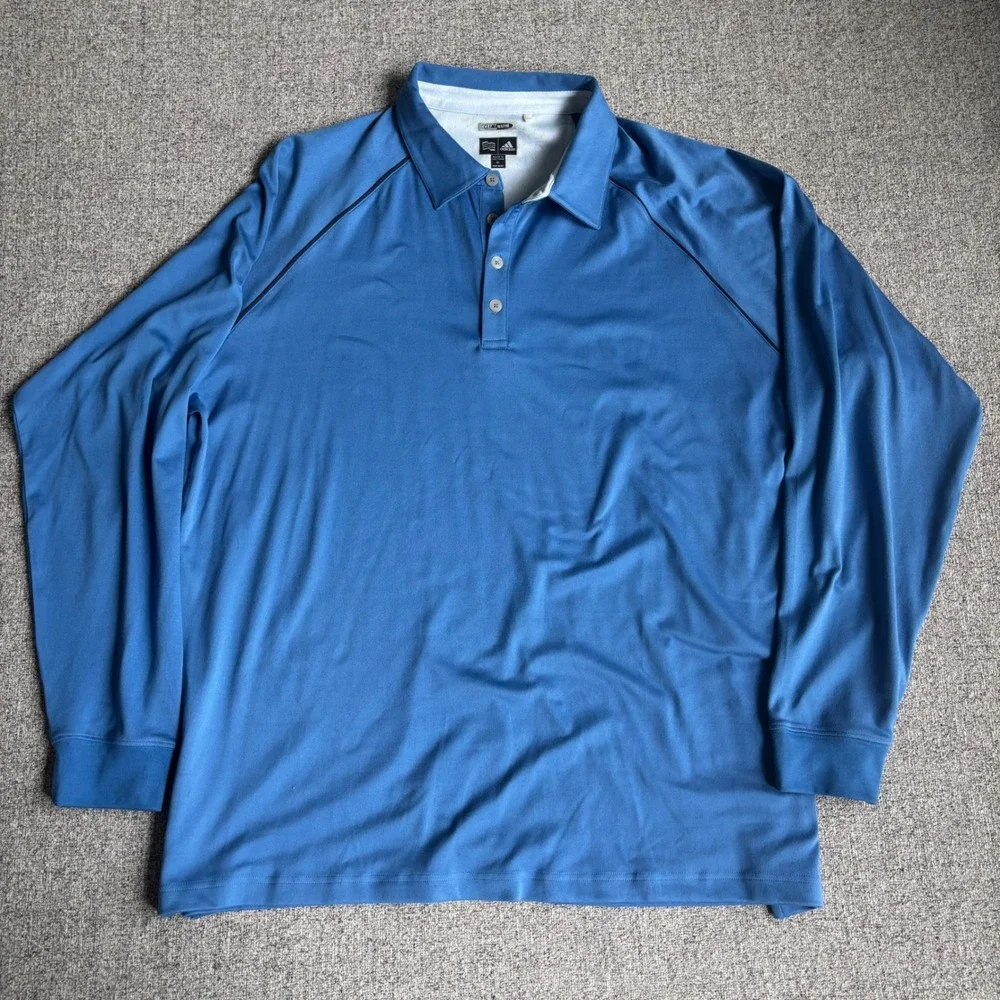 Adidas Polo Shirt Mens XL Blue ClimaWarm Long Sleeve Golf Athletic